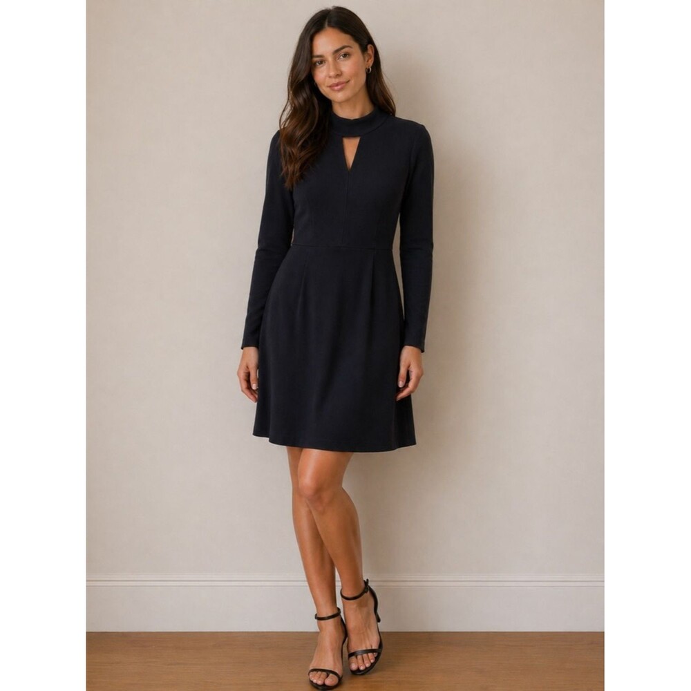CAbi Black Mock Keyhole Neckline Long Sleeve Knee Length Dress Size Medium